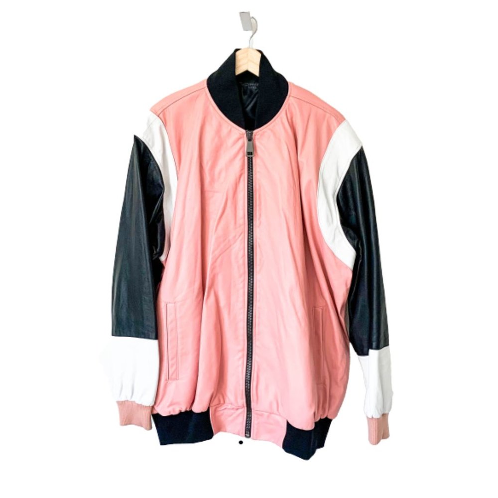 Custom Colorblock Pink/Black/White Bomber Jacket